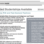 Announcement: Funded Studentships (2016-2018) with the Sustainable Water Governance and Indigenous Law Project