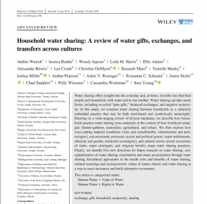 NEW PUB: WUTICH ET AL.: HOUSEHOLD WATER SHARING: A REVIEW OF WATER GIFTS, EXCHANGES, AND TRANSFERS ACROSS CULTURES