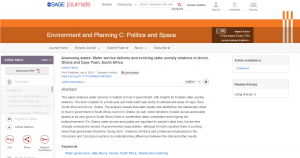 NEW PUB: HARRIS: ASSESSING STATES: WATER SERVICE DELIVERY AND EVOLVING STATE-SOCIETY RELATIONS IN ACCRA, GHANA AND CAPE TOWN, SOUTH AFRICA